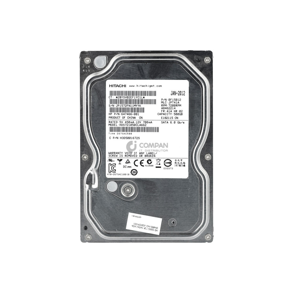 636929-001 HP HDD 500GB 7.2K SATA 6G 3.5" LFF